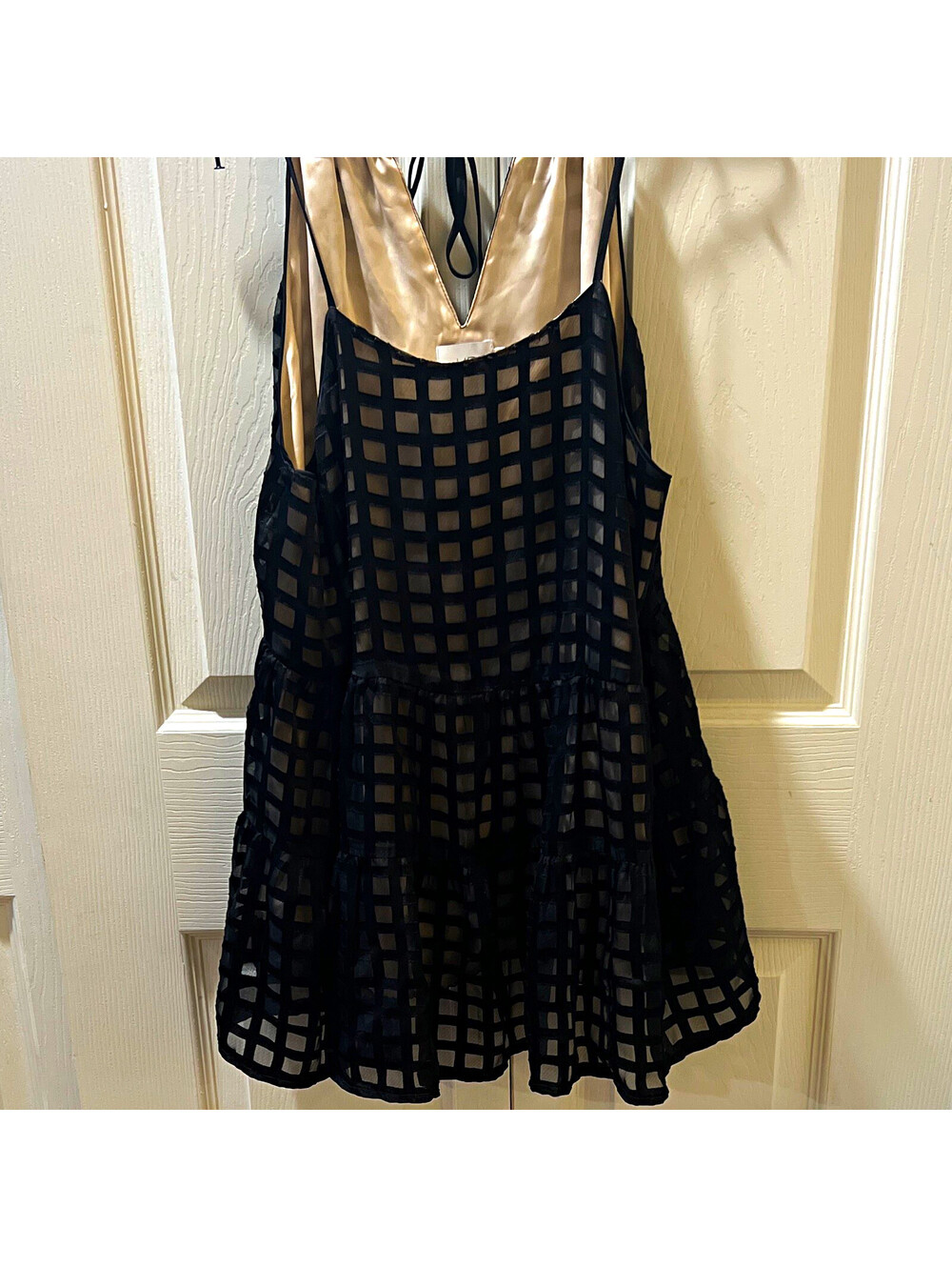 HD in Paris Womens 6 Black Beige Check V-Neck Sleeveless Mini Dress Lined